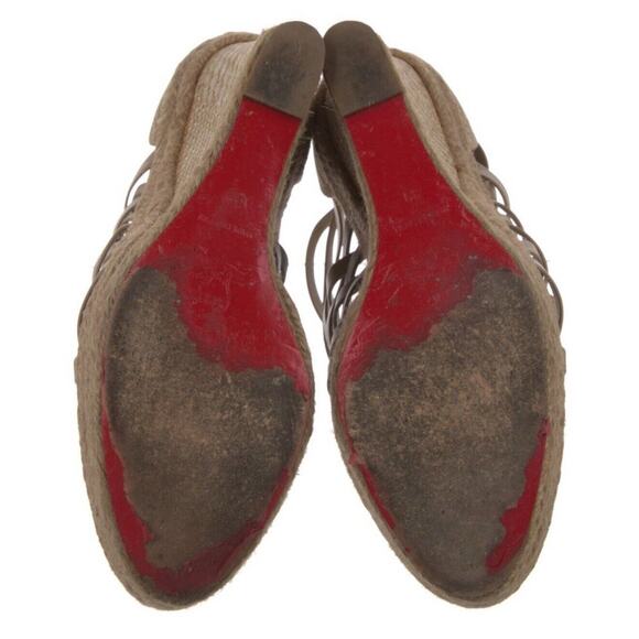 CHRISTIAN LOUBOUTIN TRAMONTAGNE RED BOTTOM ESPADRILLE WEDGE SNAKESKIN SIZE 39 - Picture 5 of 6